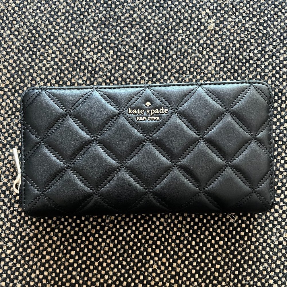 Kate Spade Quilted Black Wallet with Silver Detail